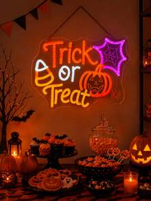 1PC Trick Or Treat LED Neon Sign With USB Cable, PS Board Pumpkin Neon Light Wall Decor, Colorful Spooky Lamp For Bedroom, Party, Bar,Halloween, Holiday Gift - Multi-color light - View 3