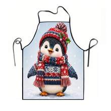1 pieza Delantal de chef con estampado de animales de dibujos animados navideños, Papá Noel, campana navideña, copo de nieve navideño, reno navideño, árbol de Navidad, muñeco de nieve navideño, pingüino navideño, adecuado para decoración del hogar y uso en la cocina. Hecho de material 100% poliéster, diseñado con estilo sin mangas, perfecto para la cocina del hogar y cocina al aire libre. Este delantal estampado es unisex, lavable a máquina y reutilizable, un artículo esencial de cocina - Multicolor - Ver 13