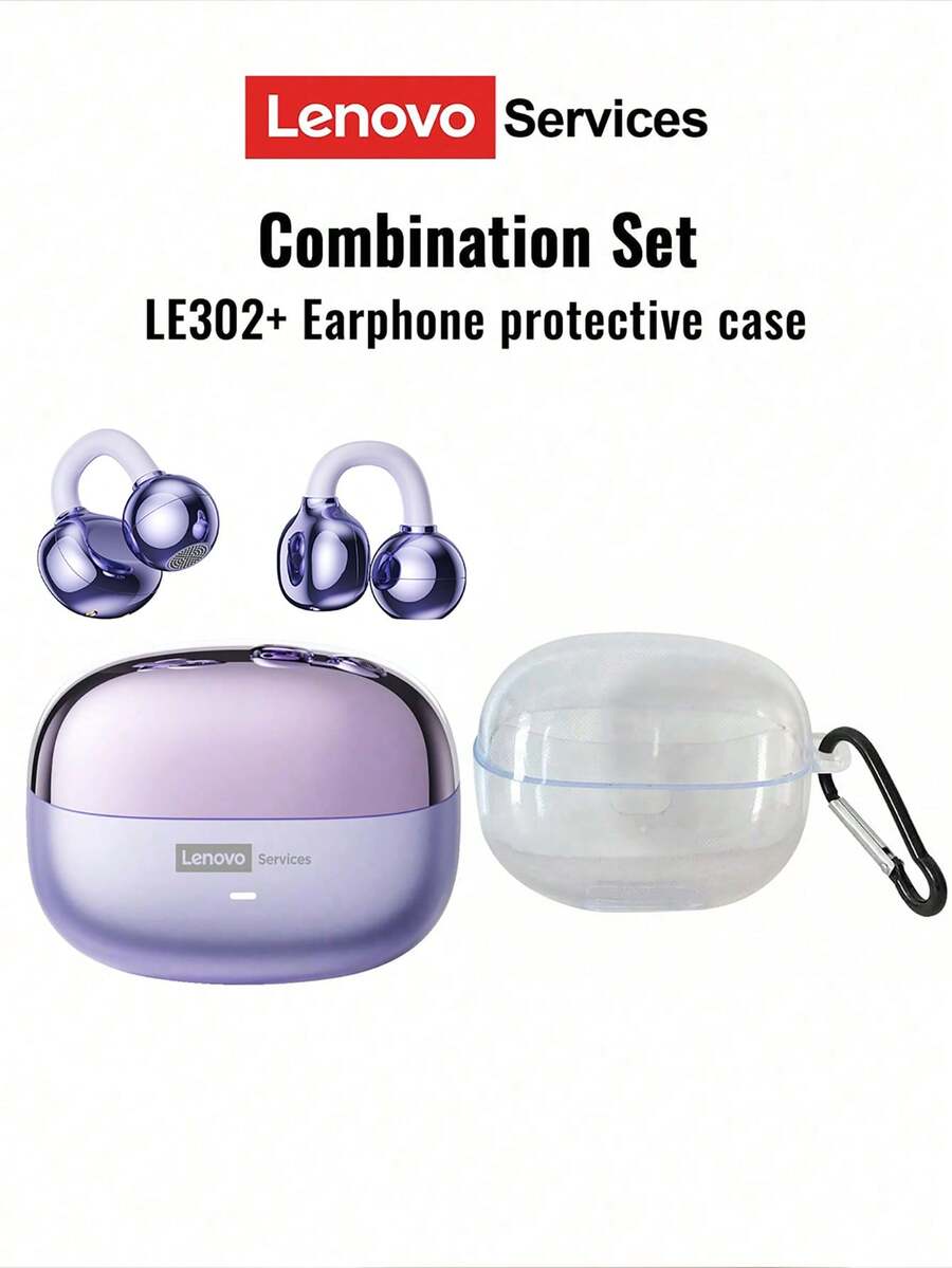 Tai nghe Bluetooth Lenovo LE302 có vỏ bảo vệ trong suốt, kiểu móc tai, âm thanh vòm hở tai, âm thanh chất lượng cao, độ trễ thấp, âm nhạc, chơi game, âm thanh định hướng, khử tiếng ồn ENC, cuộc gọi rõ ràng, tai nghe không dây để chạy bộ