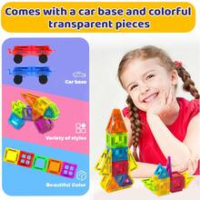 Mini Magnetic Building Blocks Kids Construction Toy, 30/60/100pcs With Car Base Magnetic Toy, Colorful Magnetic Blocks Kids Educational Magnet Toy Set, Creative Toy Gift, Suitable For Boys And Girls 3 Years And Above, Random Color - Multicolor - View 4