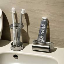 Set de 2 piezas Soporte para cepillo de dientes & Exprimidor de pasta de dientes 2 en 1, Estante de almacenamiento para baño, Resistente a la oxidación & Duradero, Organizador de taza para cepillo de dientes, Organizador de encimera ahorrador de espacio - Multicolor - Ver 5