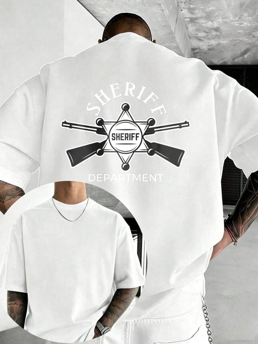 Camiseta de Hombre Estilo Casual Urbano con Estampado Gráfico de Pistolas Cruzadas del Departamento de Policía, para Uso Diario en Verano, Regalo para Novio o Esposo