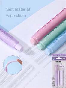 Automatic Press Design Push And Pull Rubber Eraser With 3 Replacement Refills, Great For Students, School, Office Use, Cute And Portable(Random Style Shipping) - Multicolor - View 2