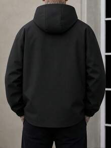 1pc Men's Black Hooded Jacket, Suitable For Casual And Work Wear - Black - View 2