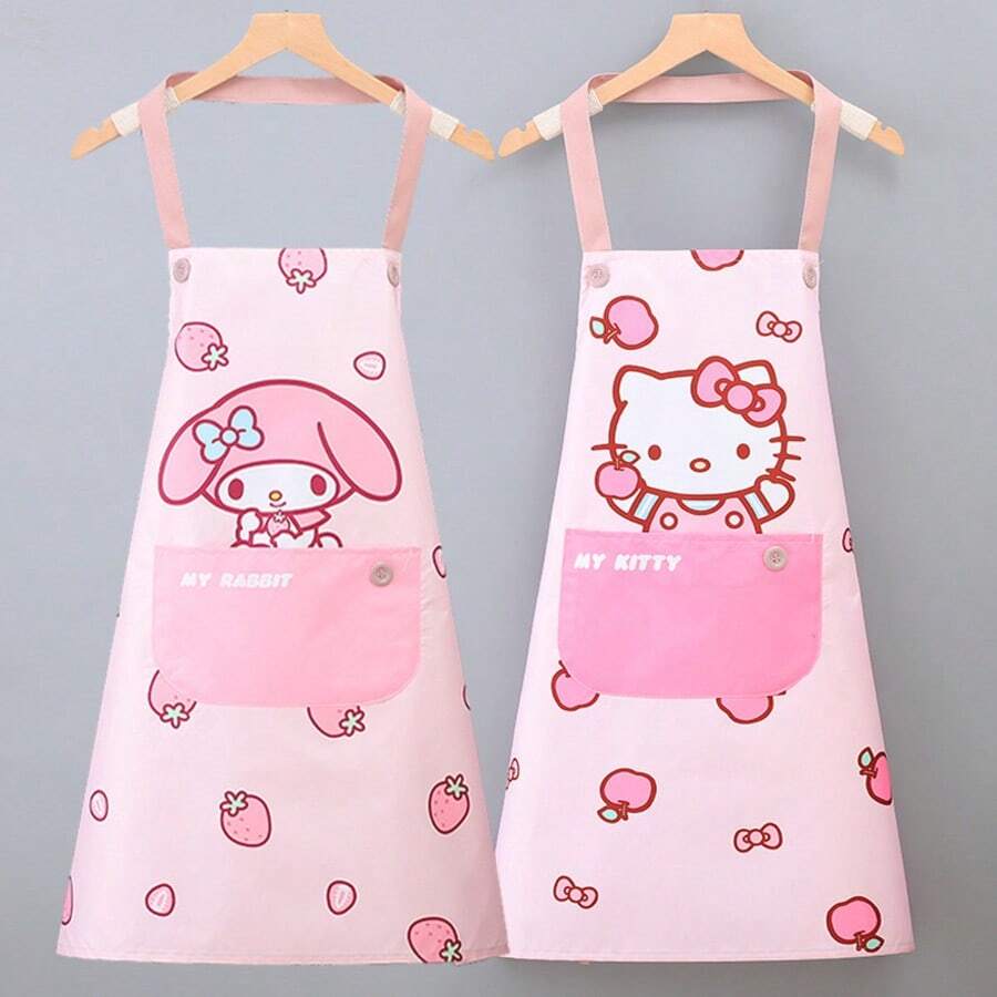 1pc Sanrio Pink Hello Kitty Design Apron, Durable Polyester Full Coverage Kitchen Apron, Suitable For Baking And Cooking, Fashionable Home Use, Perfect Couple Gift, Baking Apron | Fashion Apron | Adjustable Apron - Multicolor - View 1