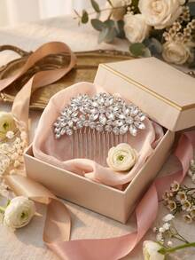 1件裝奢華水晶花朵新娘髮梳,閃亮水鑽側梳,婚禮與晚宴派對髮型造型飾品 - 彩色 - 查看 7