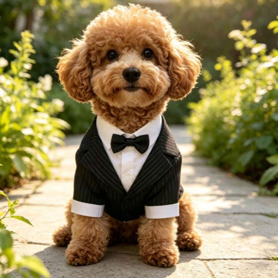 Pet Striped Tuxedo With Bow Tie, Gentle Wedding Formal Wear, Suitable For Dogs And Cats, Corgi Teddy Party Outfit - Black - View 1