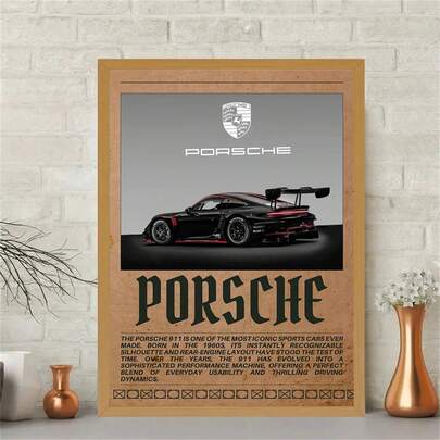 1pc Vintage Porsche 911 Racing Art Print, Kraft Paper Aesthetic Style, American Retro Racing Poster Layout, Unframed Canvas Painting, Suitable For Garage, Boys Bedroom Or Studio Wall Decor, For Racing Enthusiasts