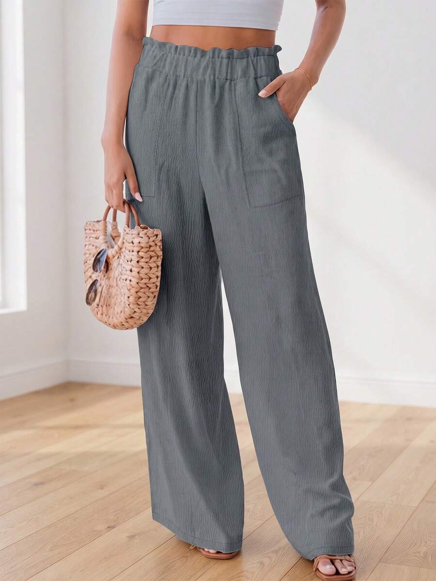 Women's Solid Color Minimalist Casual Pocket Pants - Dark Grey - View 1