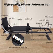 Collapsible Pilates Reformer Machine For Home Gym – Pink, Dual Resistance Springs & Cords, Portable Professional Pilates Equipment, Quiet Workout For All Levels - Black 1 - View 2