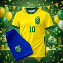 Kit Conjunto Futebol Infantil Time Europeu Uniforme Completo Com Camisa Shorts Treino Competição Presente Crianças - Amarelo - Visão 1