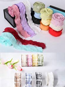2 Rolls Yellow And Gingham Ruffle Ribbons Chiffon Silk Ribbons Polyester Fabric Trim For Sewing Making Crafts Gift Wrapping Wedding Home Decor DIY (1.5 Inch X 20 Yards) - Multicolor - View 9