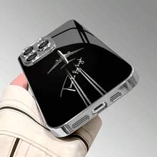 1pc Minimalist Cool Airplane English Pattern Glass Material Phone Case Compatible With IPhone - Silver - View 3