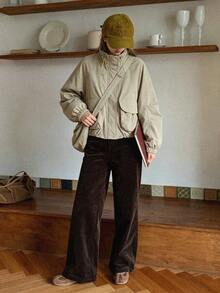 Casual Design Workwear Windbreaker Jacket With Zipper - Apricot - View 6