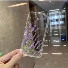 1pc Fashion Creative Full Screen Purple Floral & Leaf Painted Pattern High Transparency Phone Case, Anti-Drop Anti-Scratch Anti-Fingerprint Transparent TPU Soft Shell, Camera Lens Protection Compatible With Apple, Nothing, Pixel, Protective Cover - Multicolor - View 2