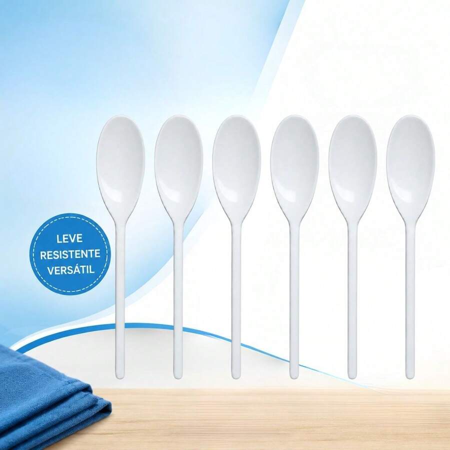 Colher de Polietileno 24,5 Kit de 6 unidades indicada para mexer massas, molhos, arroz, feijão, carnes moídas, doces e diversas outras preparações culinárias. - Branco - Visão 1