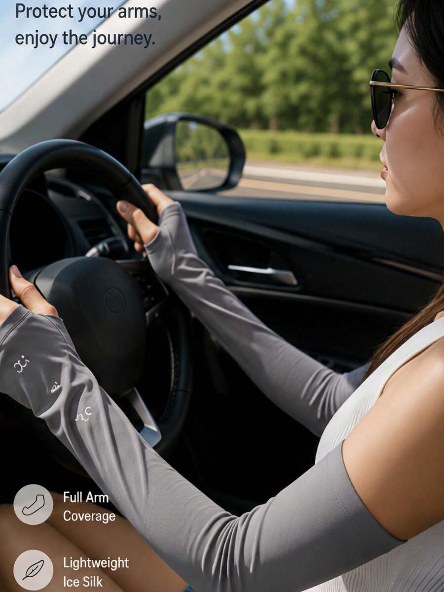 3對女款夏季防曬袖套,透氣冰絲寬鬆版型,適合戶外活動與騎單車 - A - 查看 1