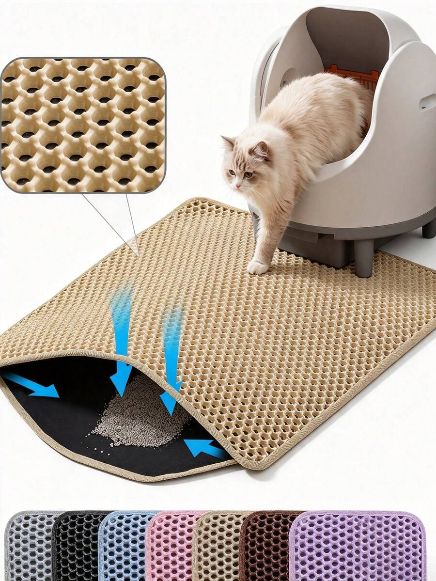 Detachable Cat Litter Mat With Hook And Loop, Double-Layer Honeycomb Cat Litter Collection Mat, Smooth Bottom Non-Slip Pet Cat Litter Trapping Mat, Suitable For Cat Litter Box, Free Cat Litter Scoop Included - Multicolor - View 1