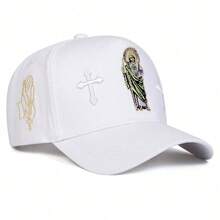 1 pieza Gorra de camionero con bordado de la cruz de para hombres, gorra de moda urbana de 5 paneles, sombrero casual con protección solar para primavera, otoño, viajes, playa, verano, vacaciones, festivales - Multicolor - Ver 2