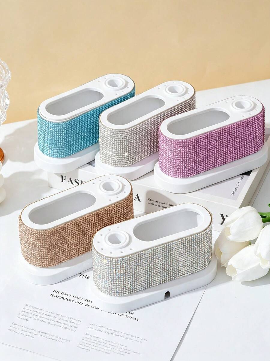 Luxury Drill Bit Storage Box, ABS Desktop Organizer With Rhinestone Decoration, Suitable For Electric Nail Drill, Designed For Nail Technicians, Used For Storing Nail Drill Bits And Nail Tools - Multicolor - View 1