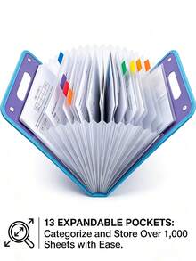 13-Pocket Accordion File Organizer With Color Labels, Expandable File Storage Box, Multi-Functional Durable File Folder For A4 Documents, Portable Large Capacity File Organizer For Home, School And Office - Multicolor - View 2