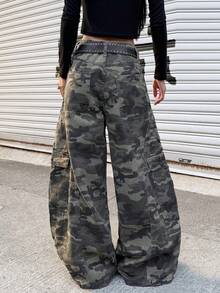 1pc Japanese Street Style Women's Multi-Pocket Curved Leg Loose Comfortable Wide Leg Jeans Long Pants (This Product Does Not Include Belt/Accessories) - Grey - View 3