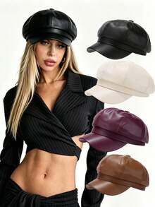 1pc Women's Black Flat Top Beret Hat, Autumn/Winter Versatile Painter Hat, Pumpkin Hat - Multicolor - View 16