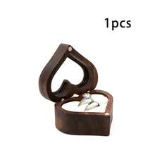 1 Piece Personalized Heart-Shaped Ring Box, Wooden Two-Slot Ring Holder, Custom Engraved Proposal Ring Box, Wedding Gift, Anniversary Souvenir - Multicolor - View 8