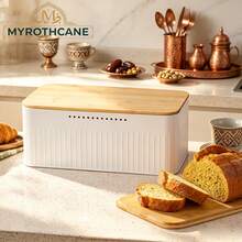 Myrothcane Kitchen Countertop Bread Storage Box, Fresh Bread Keeper With Natural Wood Lid, Modern White Food Container, Home Kitchen Organizer - Multicolor - View 10