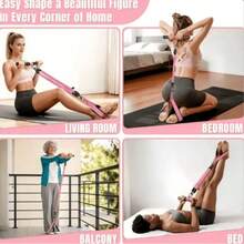 6 Buah -- Set Pita Resistensi Wanita, Peralatan Pilates Latihan Seluruh Tubuh di Rumah dengan Pegangan & Tali Pergelangan Kaki, Tali Tarik Latihan Kebugaran Portabel - A - View 4