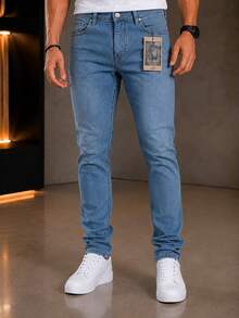 calça  jeans masculina larga clara - Azul escuro - Visão 5