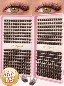 384 Clusters Single Stem False Eyelashes, Eyelash Storage Book, Cluster False Eyelashes, DIY Eyelash Extensions, Brown Natural Style Cluster False Eyelashes, DIY Eyelash Extension Kit (Includes Adhesive And Setting Liquid), 8-16mm C Curl, Suitable For Beginners Single Cluster Eyelashes, Essential Item, Long-Lasting Makeup Effect - Multicolor - View 11