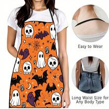 This Halloween-Themed Skull, Ghost And Bat Print Cooking Apron Is Perfect For Kitchen Parties, Durable And Easy To Clean, A Kitchen Essential. Suitable For Cooking, Baking, And Also As A Halloween Gift. - Multicolor - View 4