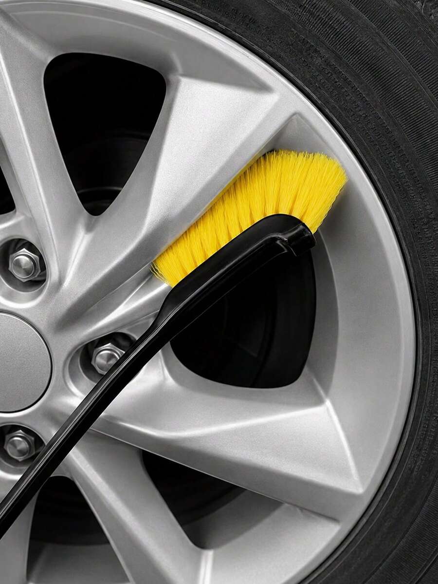 Long Handle Wheel Rim Tire Cleaning Brush, Curved Nylon Bristles, Suitable For Brake Dust, Calipers, Wheel Rims And Crevices, Ergonomic PP Handle, Dry And Wet Use, Durable Car Wash And Detailing Accessory
