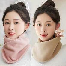 Thickened Fleece Windproof Neck Gaiter, Adjustable Non-Elastic Neck Warmer Soft Face Collar, Autumn Winter Outdoor Accessory For Skiing Cycling - 黑色 - 查看 4