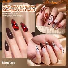 Beetles Fall Gel Nail Polish Set, 5 Brown Gel Polish With Blooming Gel, Amber Mocha Chocolate Black, Soak Off UV LED - 5 Brown Colors with Blooming Gel - 查看 5