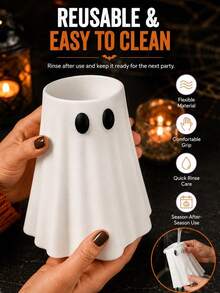 1pc Cute Ghost Design Beverage Can Cooler Sleeve, Flexible Fit For Multiple Can Sizes, Reusable Halloween Insulated Sleeve, Holiday Party Home Desktop Office Gathering Decoration Gift - White - View 4