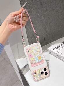 1pc Fashionable Personalized Full-Screen Floral Patchwork Starfish Color Block Pattern, Fashion Card Holder Lanyard TPU Material Shockproof Protective Phone Case, Suitable As Holiday Gift Compatible With Apple 11/12/13/14/14plus/15/15plus/16/16plus/17/17pro And Other Models Protective Cover - Multicolor - View 2