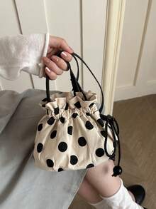 1pc Women's Fashion Commuter Colorblock Polka Dot Shoulder Bag, Portable Versatile Lightweight Luxury Pleated Crossbody Bag, Suitable For Dating, Shopping, Gifts, Work - Beige - View 4