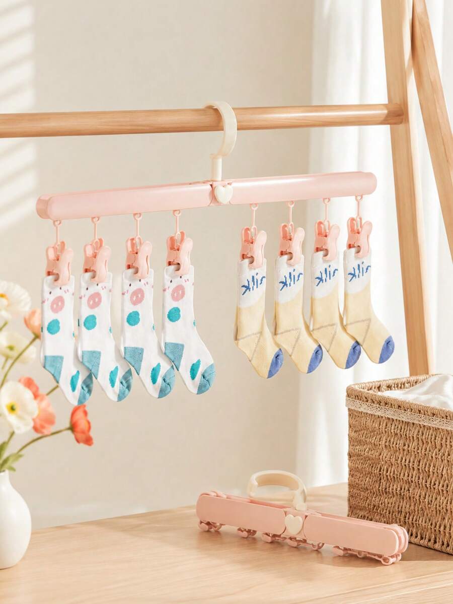 1 pieza Tendedero plegable de viaje, Tendedero para calcetines con gancho giratorio de 360°, Material de plástico, Para ropa, toallas y calcetines, Accesorio esencial de viaje - Multicolor - Ver 1