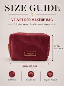 YSL Velvet Red Makeup Bag, Sold Individually, Soft Fabric With Smooth Zipper, Perfect For Storing Cosmetics, Suitable For Travel And Daily Use - Red - View 11