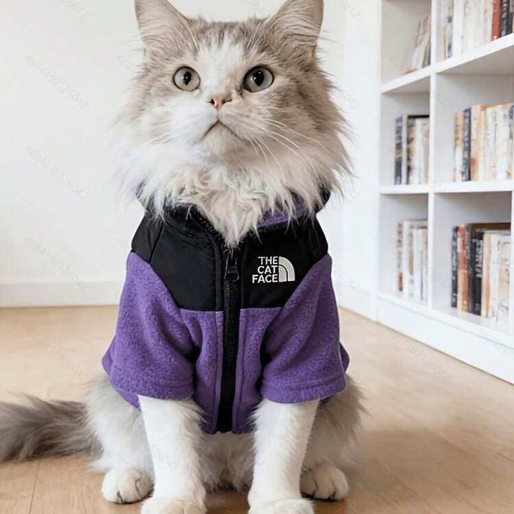 Cat Fleece Jacket With "THE CAT FACE" Logo, Cat Face Jacket, Pet Clothes Suitable For Small And Medium Cats And Dogs, Machine Washable - Green - View 7