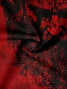 大尺碼男士復古骷髏印花時尚寬鬆圓領短袖T恤 - 紅色 - 查看 5