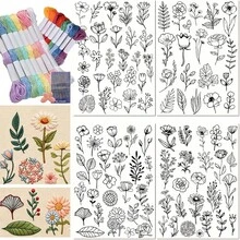 手工水溶性預印花刺繡圖案紙,適用於衣物、包包與帽子裝飾,可溶性花卉刺繡定型紙 - A298 - 查看 2