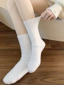 1/5 Pairs Women's Mink Fur Warm Mid-Calf Socks, Sleep Socks, Suitable For Home, Commute, Holiday Gifts - Multicolor - View 3