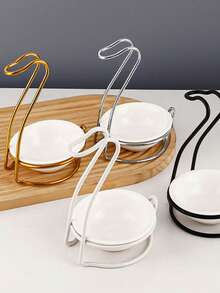 1 Set Metal Solid Color Spoon Rack, Modern Metal And Ceramic Material, Kitchen Utensil Rack, Vertical Spoon Holder With Drip Tray, Countertop Spoon Storage Rack, Suitable For Kitchen Cooking And Restaurant Dining - Multicolor - View 5