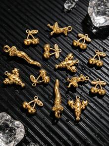 5-Piece Set Of 18K Gold-Plated Stainless Steel Heart, Pineapple, And Small Flower Pendants For DIY Necklace And Bracelet Jewelry Making - 1 Pendant - View 1