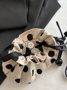 1pc Women's Fashion Commuter Colorblock Polka Dot Shoulder Bag, Portable Versatile Lightweight Luxury Pleated Crossbody Bag, Suitable For Dating, Shopping, Gifts, Work - Beige - View 10