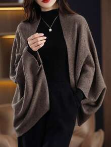 1pc Knitted Shawl Scarf Autumn/Winter New Solid Color Loose Versatile Outerwear Cape Cardigan For Women - Multicolor - View 1