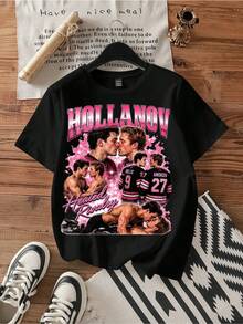 Hollis Anokov Heated Rivalry Hockey Love Retro Graphic Tee. - 黑色 - 查看 1